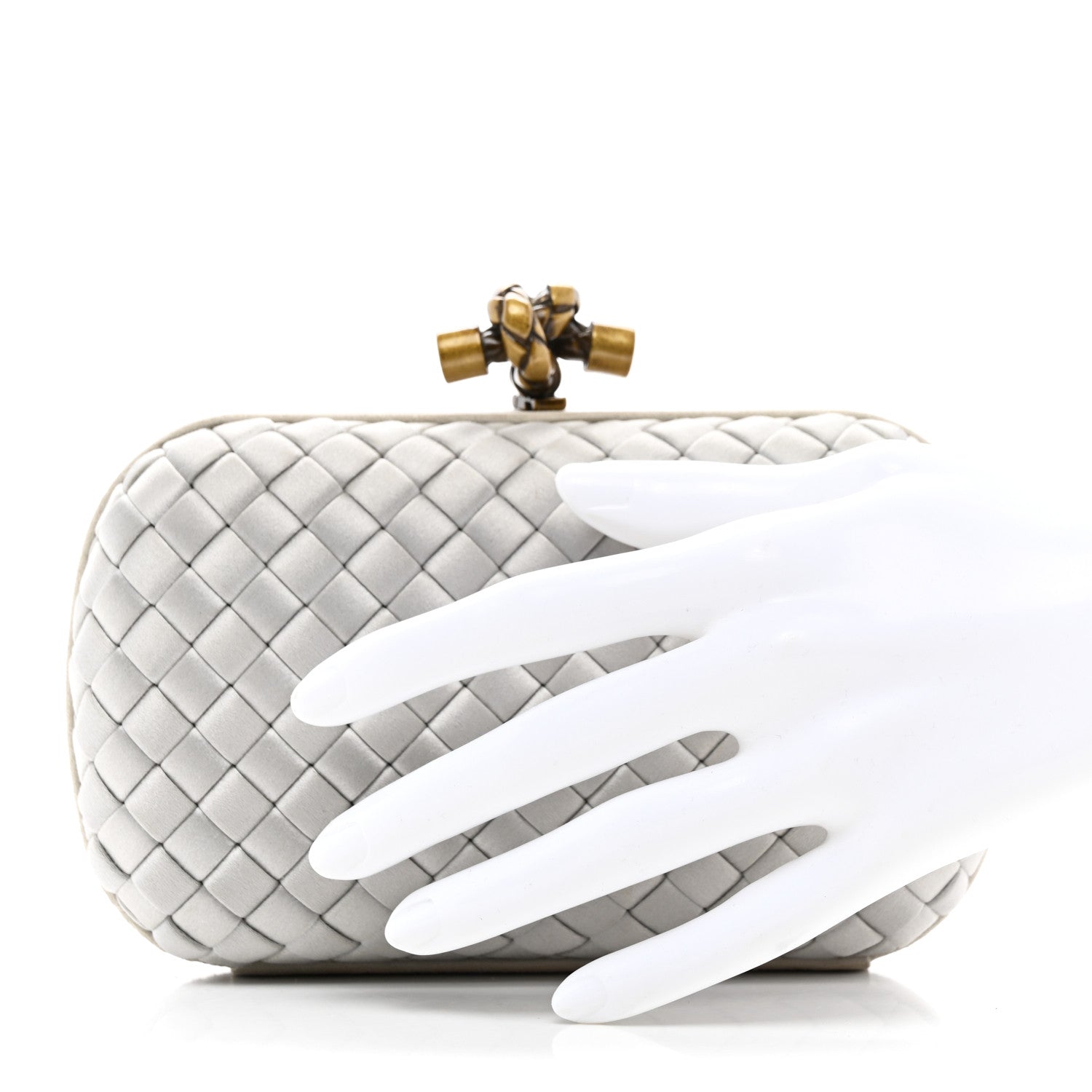 Bottega Veneta Satin Intreccio Knot Clutch Light Grey 2 of 6