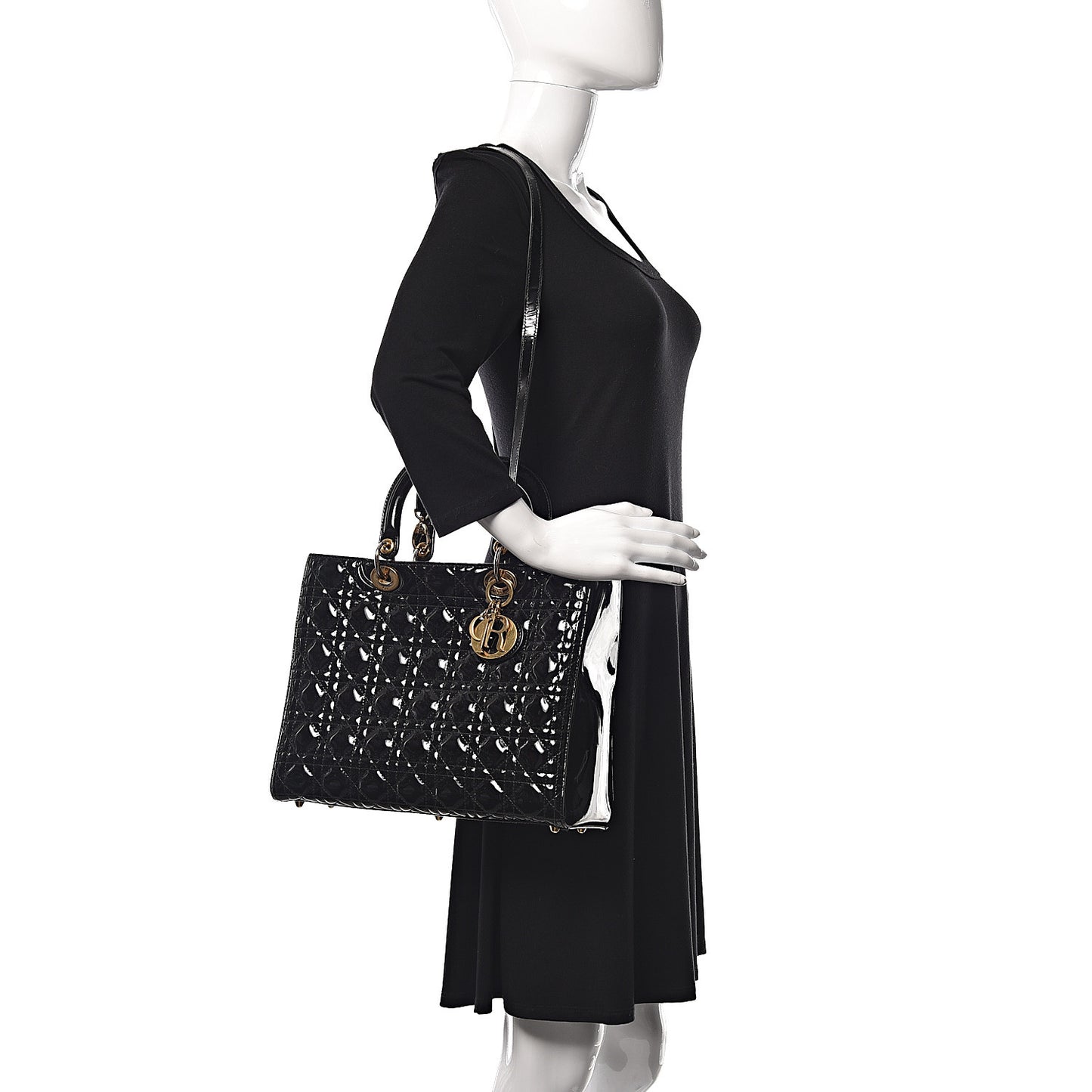 Patent Cannage Large Lady Dior Black