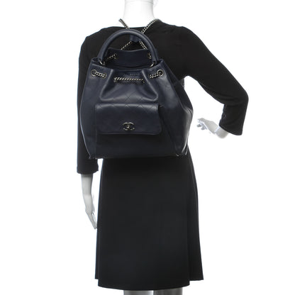 Chanel Calfskin Stitched Large Urban Luxury Drawstring Backpack Navy Blue 2 of 9