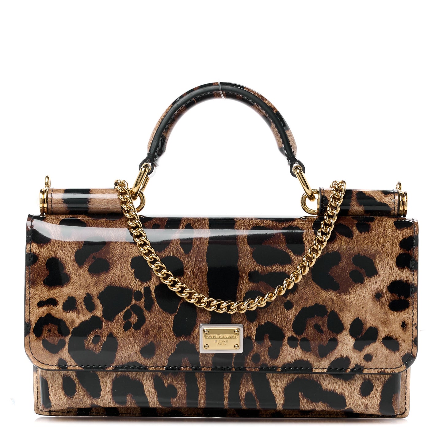 Patent Leopard Print Mini Miss Sicily Chain Wallet Brown Black Red