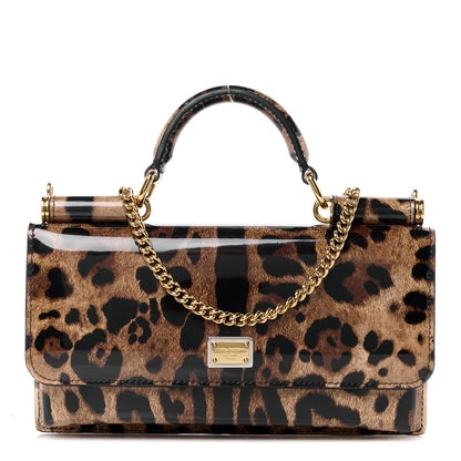 Dolce & Gabbana Patent Leopard Print Mini Miss Sicily Chain Wallet Brown Black Red 1 of 10