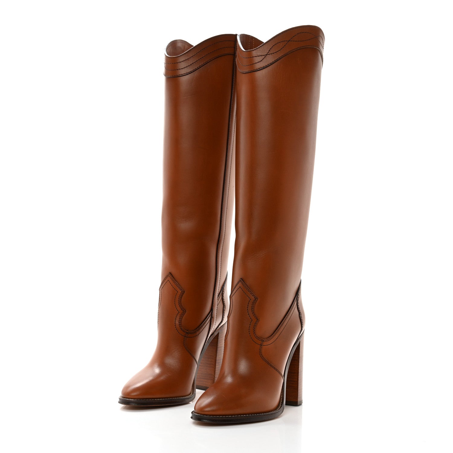 Saint Laurent Kate 105 Western Knee High Boots 39.5 New Papaya 3 of 9