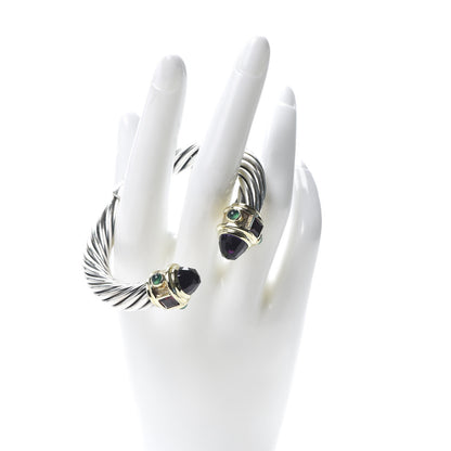David Yurman Sterling Silver 14K Yellow Gold Amethyst Garnet Green Onyx Cabochon 10mm Cable Renaissance Bracelet 2 of 5