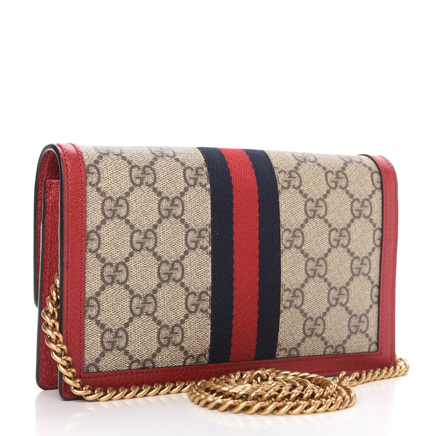 Gucci GG Supreme Monogram Web Queen Margaret Chain Wallet Red 3 of 9