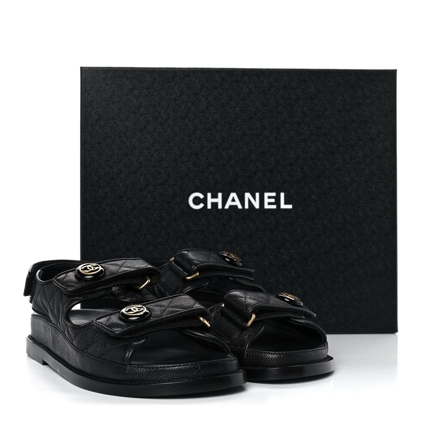 Grained Calfskin Velcro Dad Sandals 36 Black