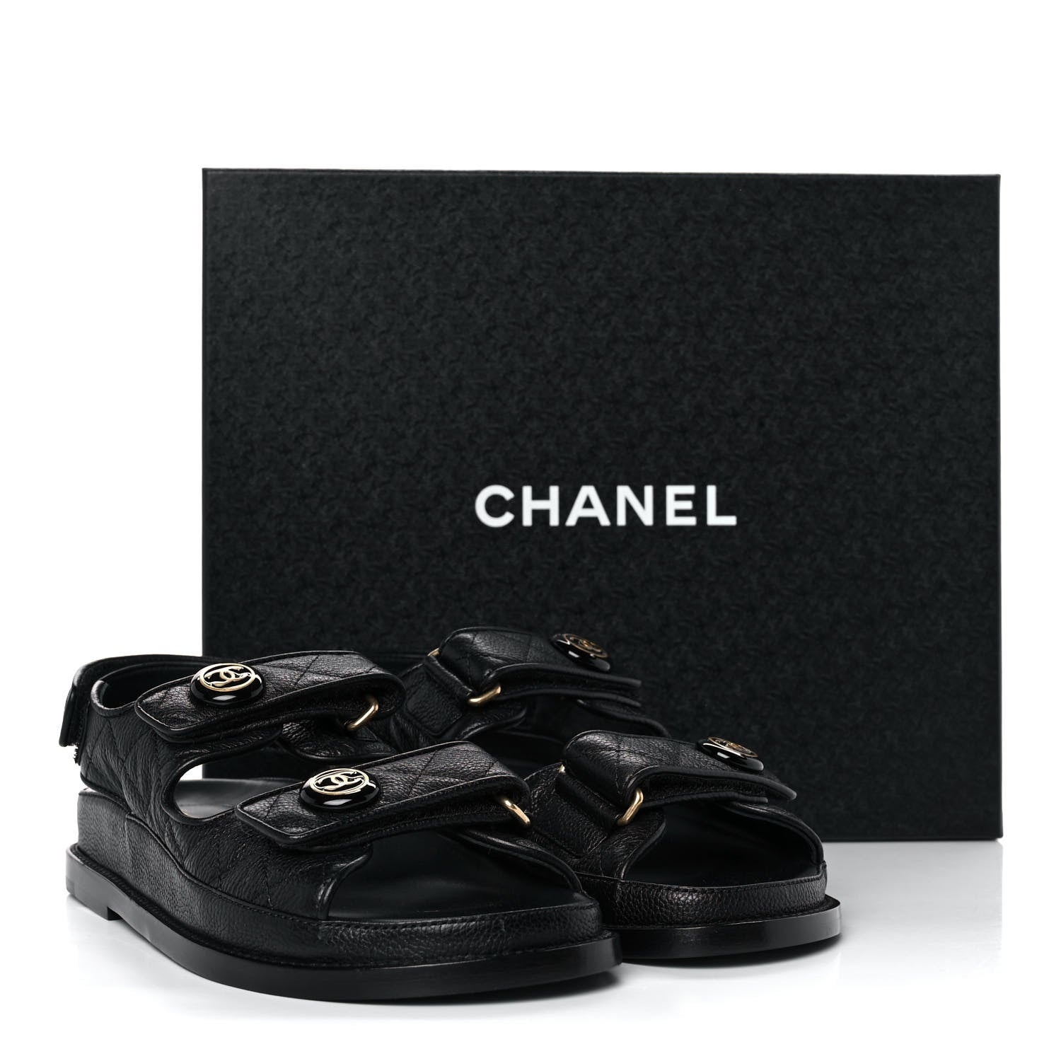 Chanel Grained Calfskin Velcro Dad Sandals 36 Black 9 of 9