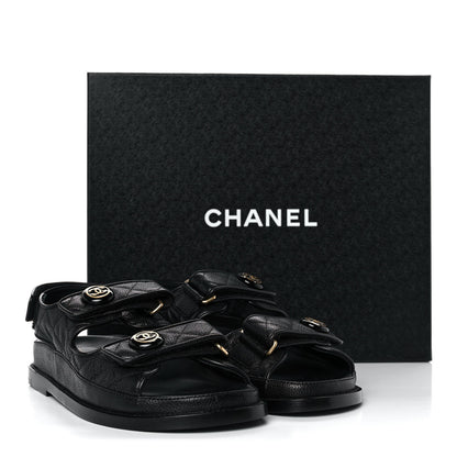 Chanel Grained Calfskin Velcro Dad Sandals 36 Black 9 of 9