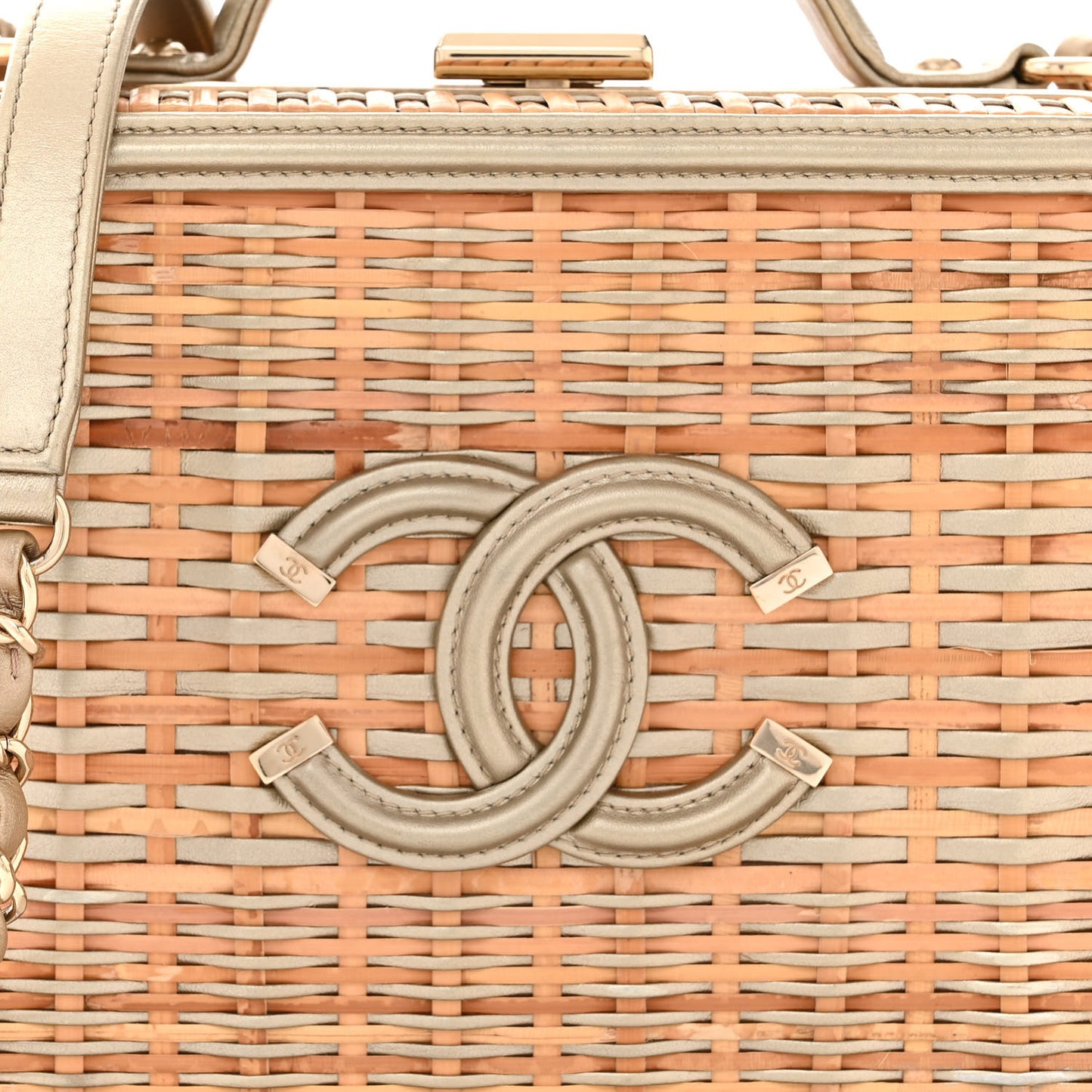 Raffia Calfskin Medium CC Filigree Vanity Case Gold