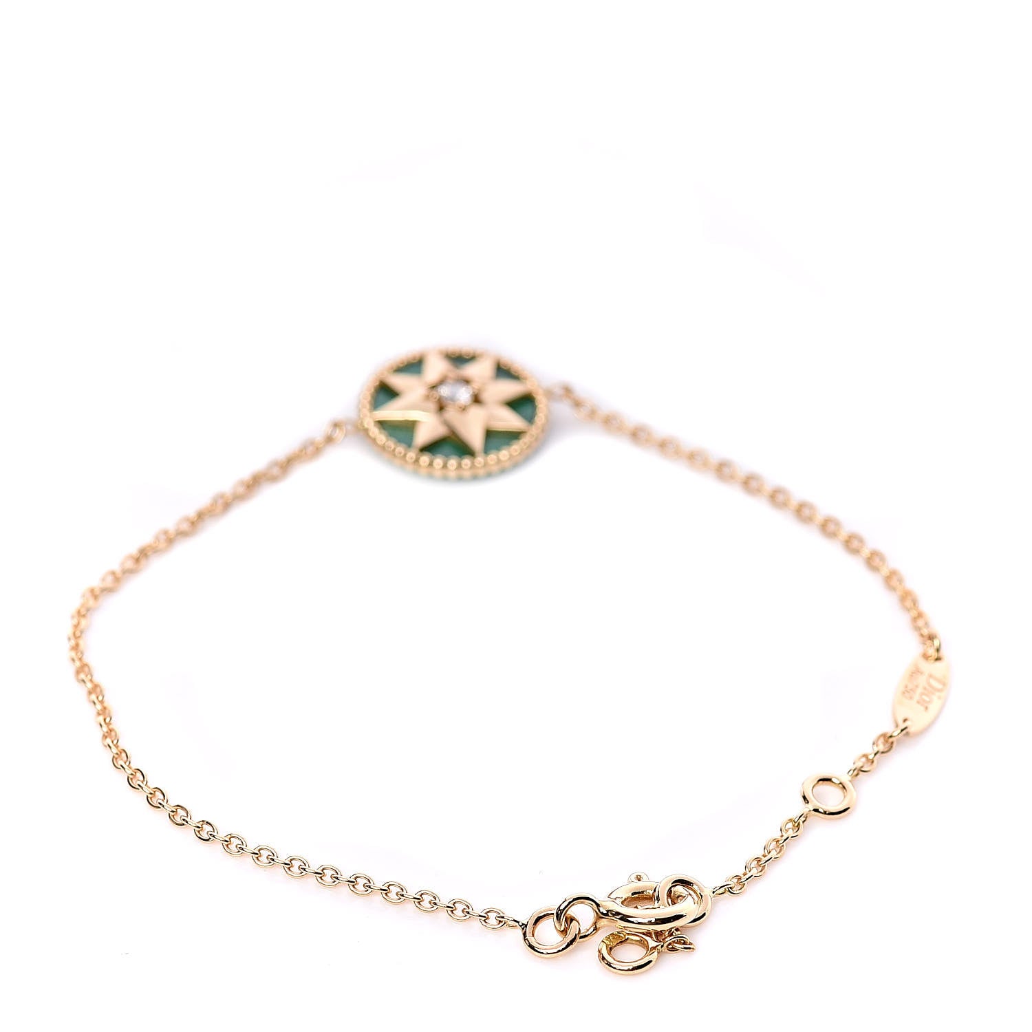 Christian Dior 18K Yellow Gold Diamond Malachite Rose Des Vents Bracelet 3 of 6