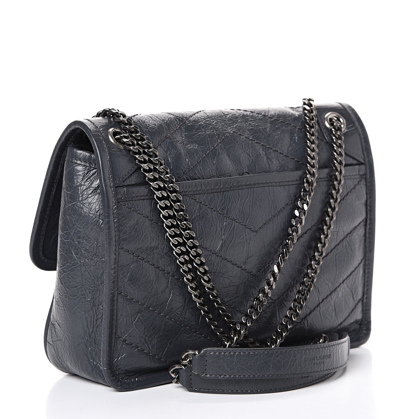Crinkled Calfskin Matelasse Monogram Baby Niki Chain Satchel Storm