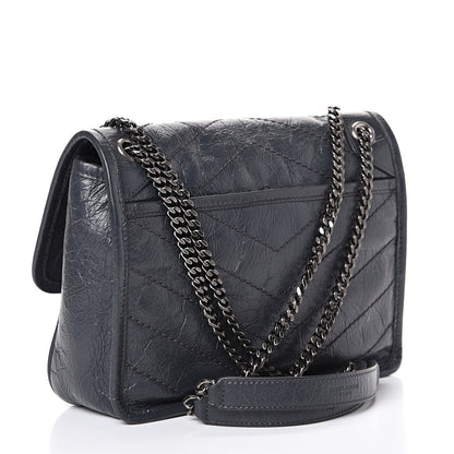 Saint Laurent Crinkled Calfskin Matelasse Monogram Baby Niki Chain Satchel Storm 2 of 11