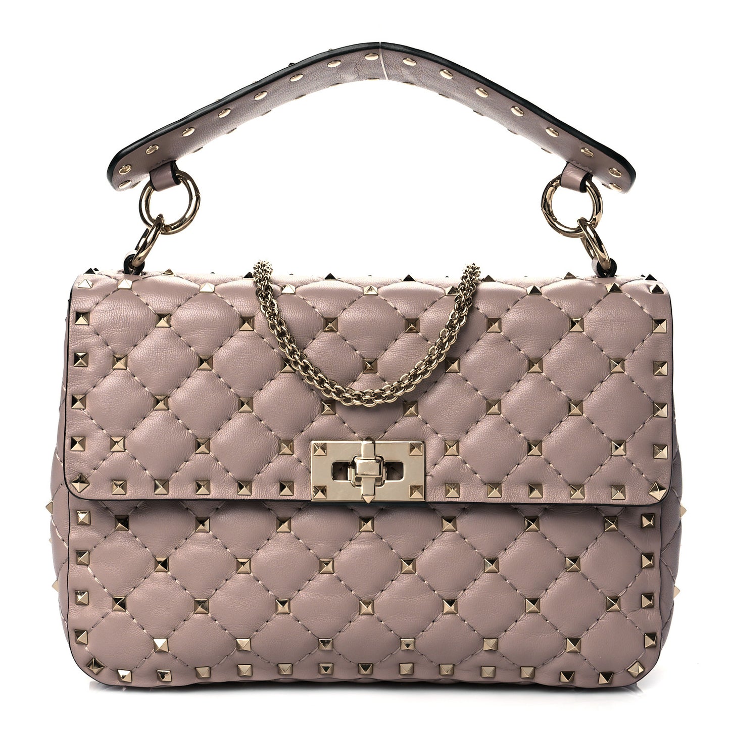 Lambskin Medium Rockstud Spike Shoulder Bag Poudre