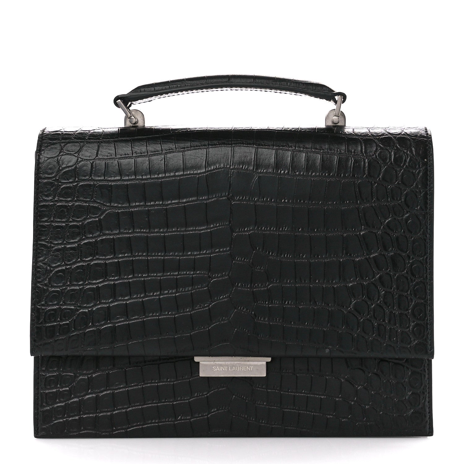 Saint Laurent Calfskin Crocodile Embossed Medium Babylone Black 1 of 12