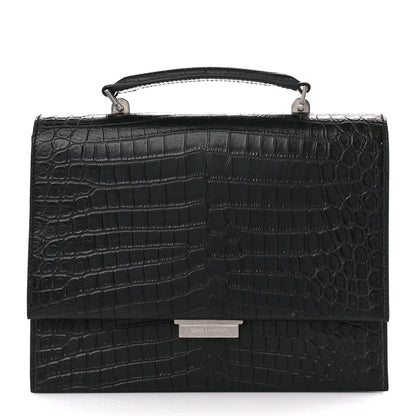 Saint Laurent Calfskin Crocodile Embossed Medium Babylone Black 1 of 12