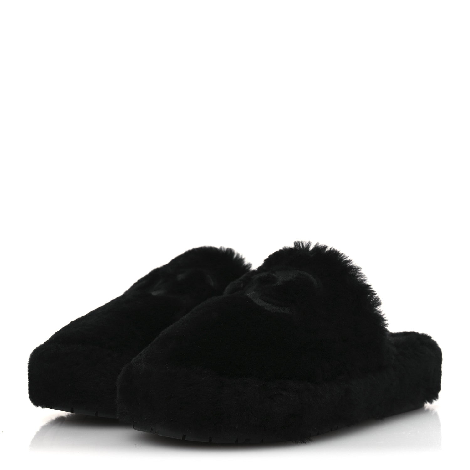 Chanel Shearling CC Flat Mules 40 Black 4 of 10