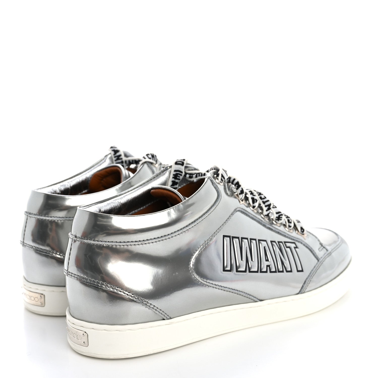 Jimmy Choo Liquid Mirror Calfskin Embossed Miami Sneaker 39 Silver Black 5 of 13