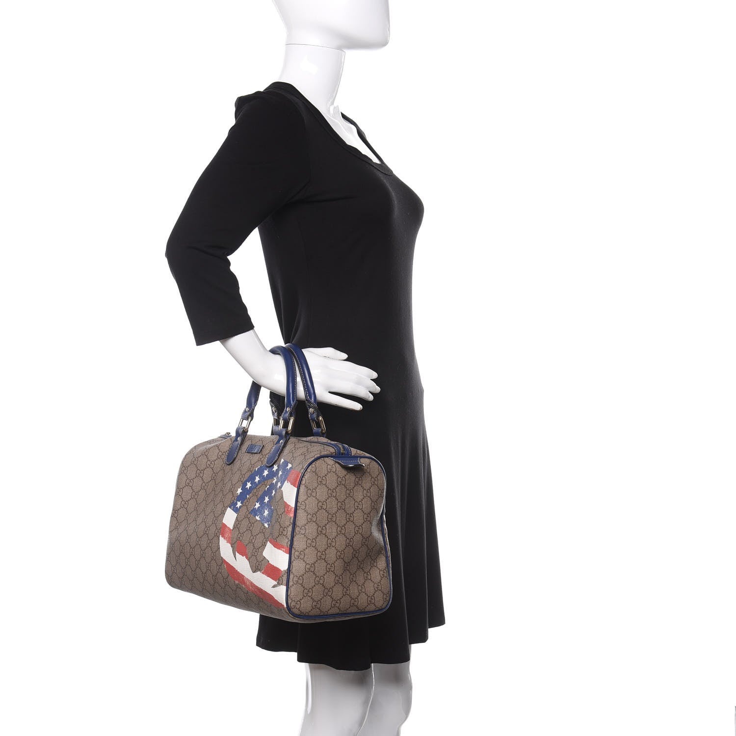 Gucci GG Plus Monogram Medium Boston USA Flag Unicef Duffle Blue 2 of 11