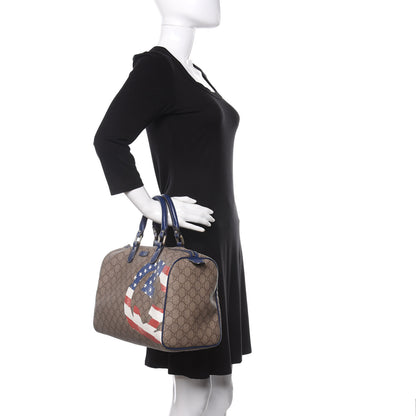 Gucci GG Plus Monogram Medium Boston USA Flag Unicef Duffle Blue 2 of 11