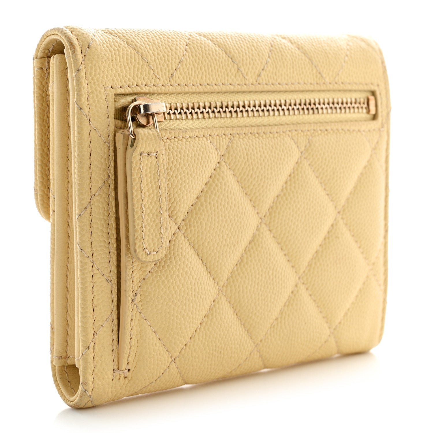 Chanel Caviar Quilted Compact Flap Wallet Yellow 3 of 16