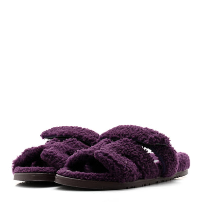 Hermes Woolskin Womens Chypre Sandals 37 Violet Fonce 3 of 10