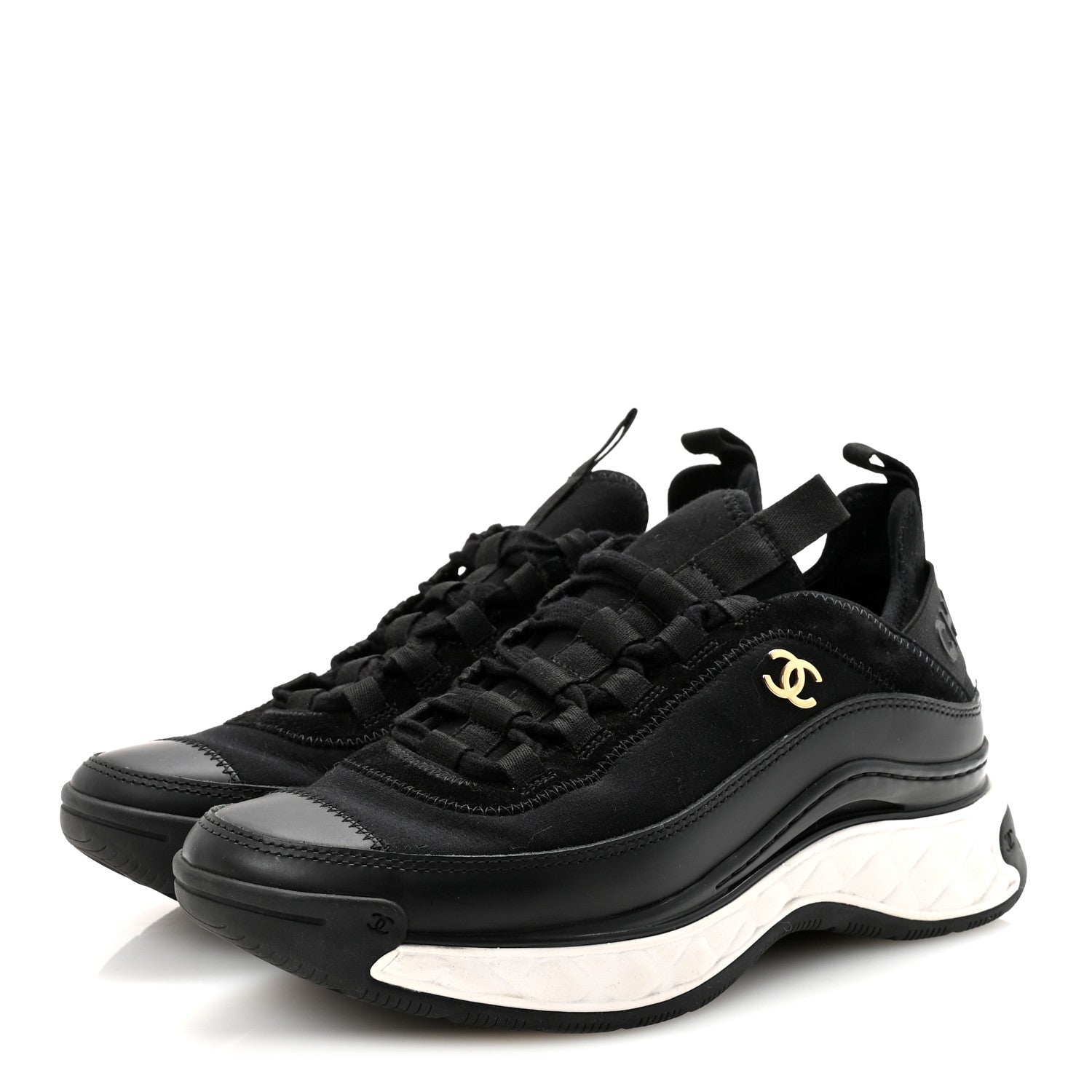 Chanel Velvet Calfskin Mixed Fibers CC Sneakers 38 Black 4 of 9
