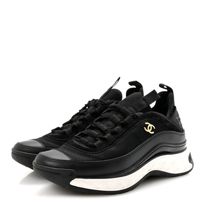 Chanel Velvet Calfskin Mixed Fibers CC Sneakers 38 Black 4 of 9