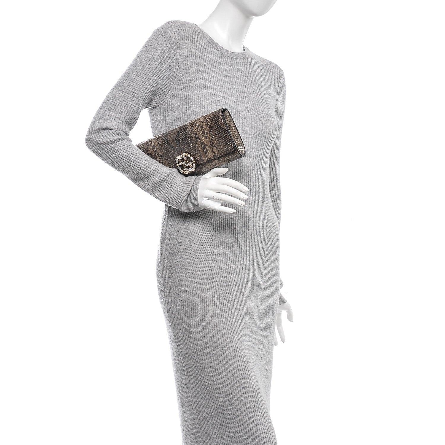 Gucci Metallic Python Crystal Pearl Broadway Clutch 2 of 6