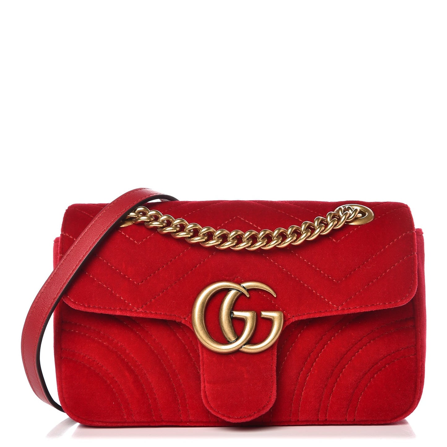Velvet Matelasse Mini GG Marmont Shoulder Bag Hibiscus Red
