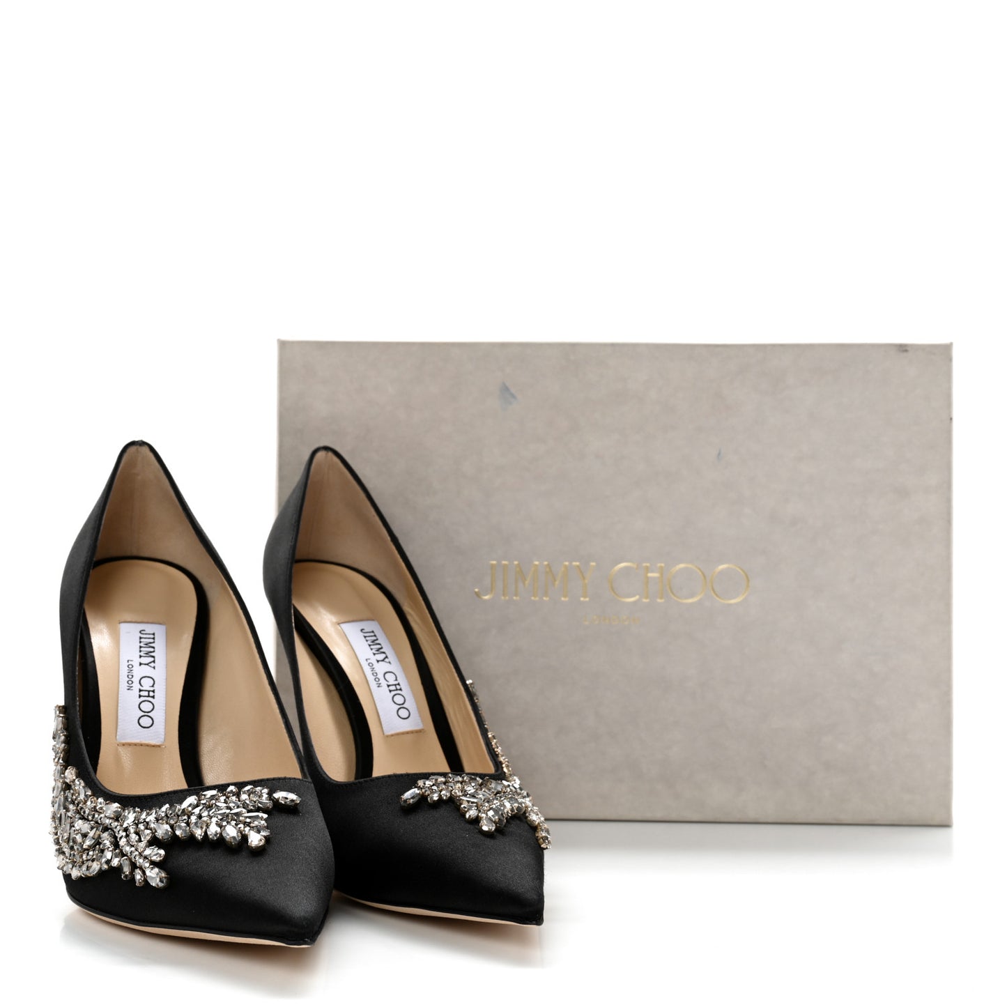 Satin Crystal Embellished Love 85mm Pumps 39 Black