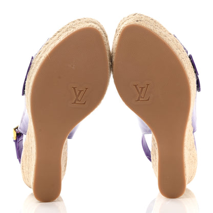 Louis Vuitton Patent Open Toe Espadrille Wedges 37 Purple 5 of 10