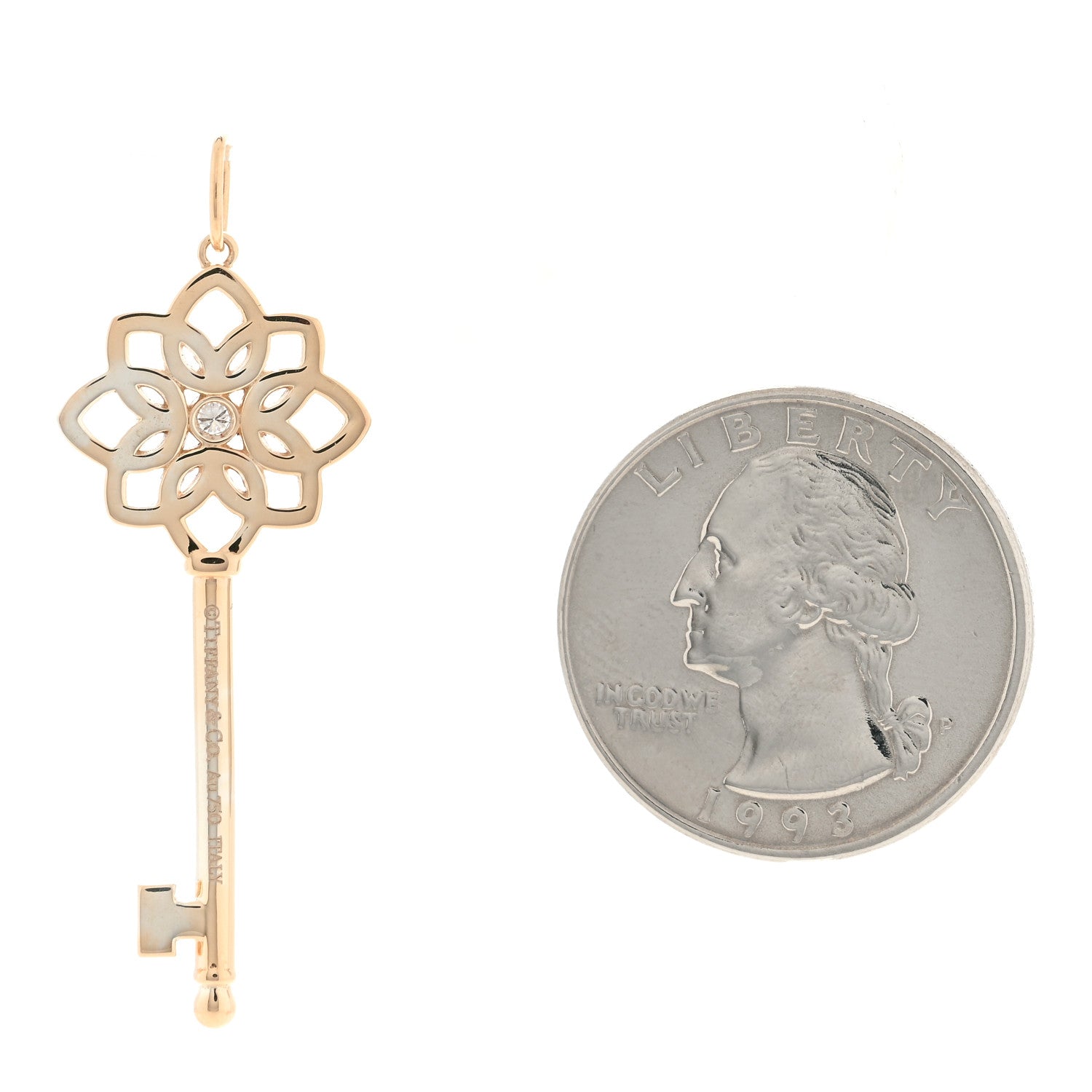Tiffany 18K Rose Gold Diamond Medium Woven Key Pendant 2 of 3