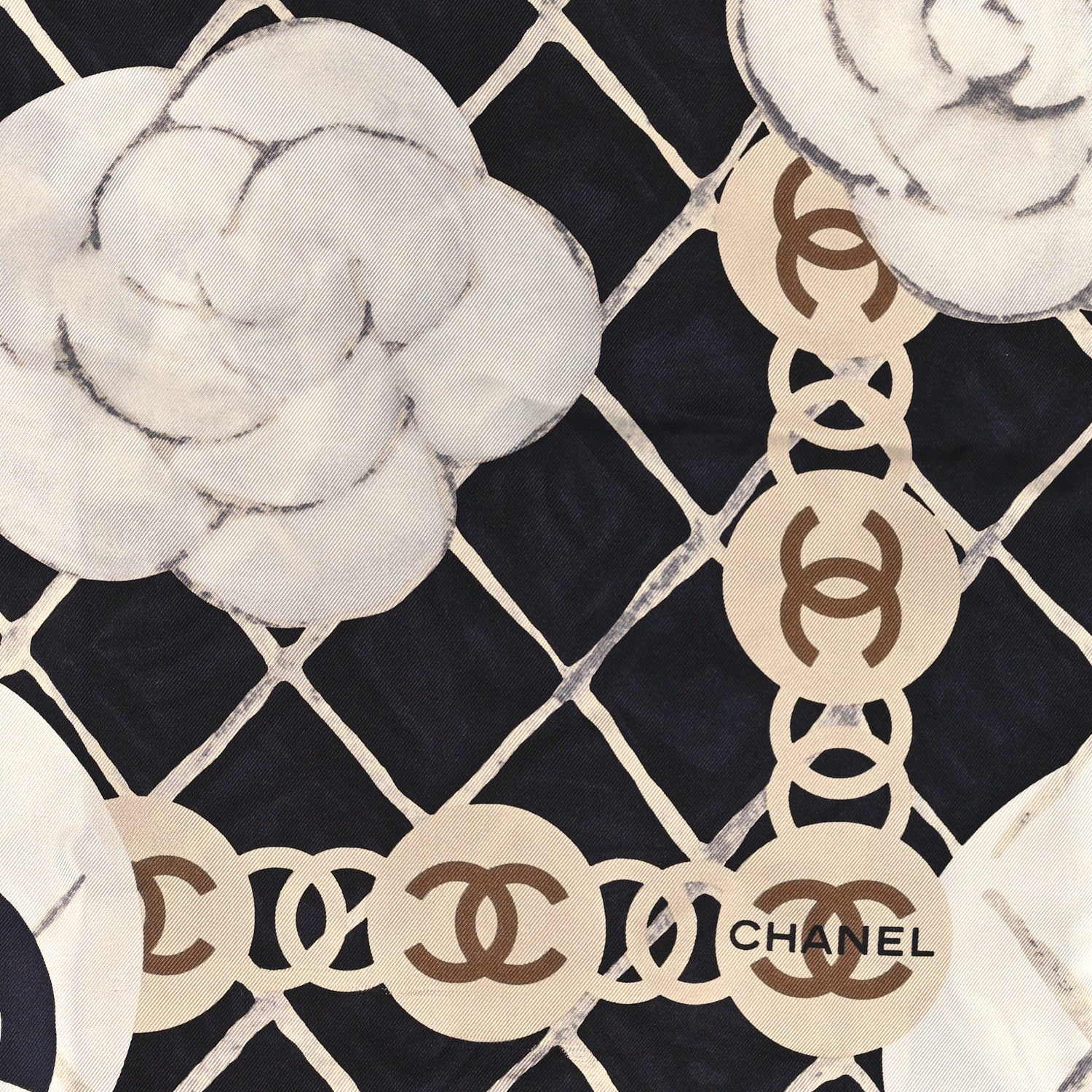 Chanel Silk Camellia CC Square Scarf Black 2 of 3