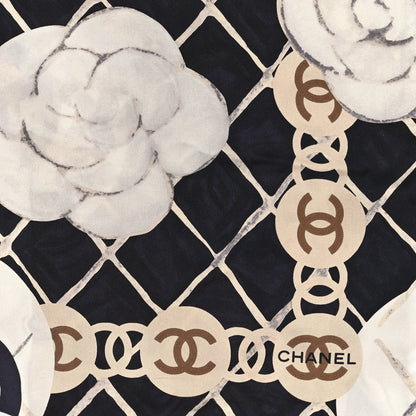 Chanel Silk Camellia CC Square Scarf Black 2 of 3