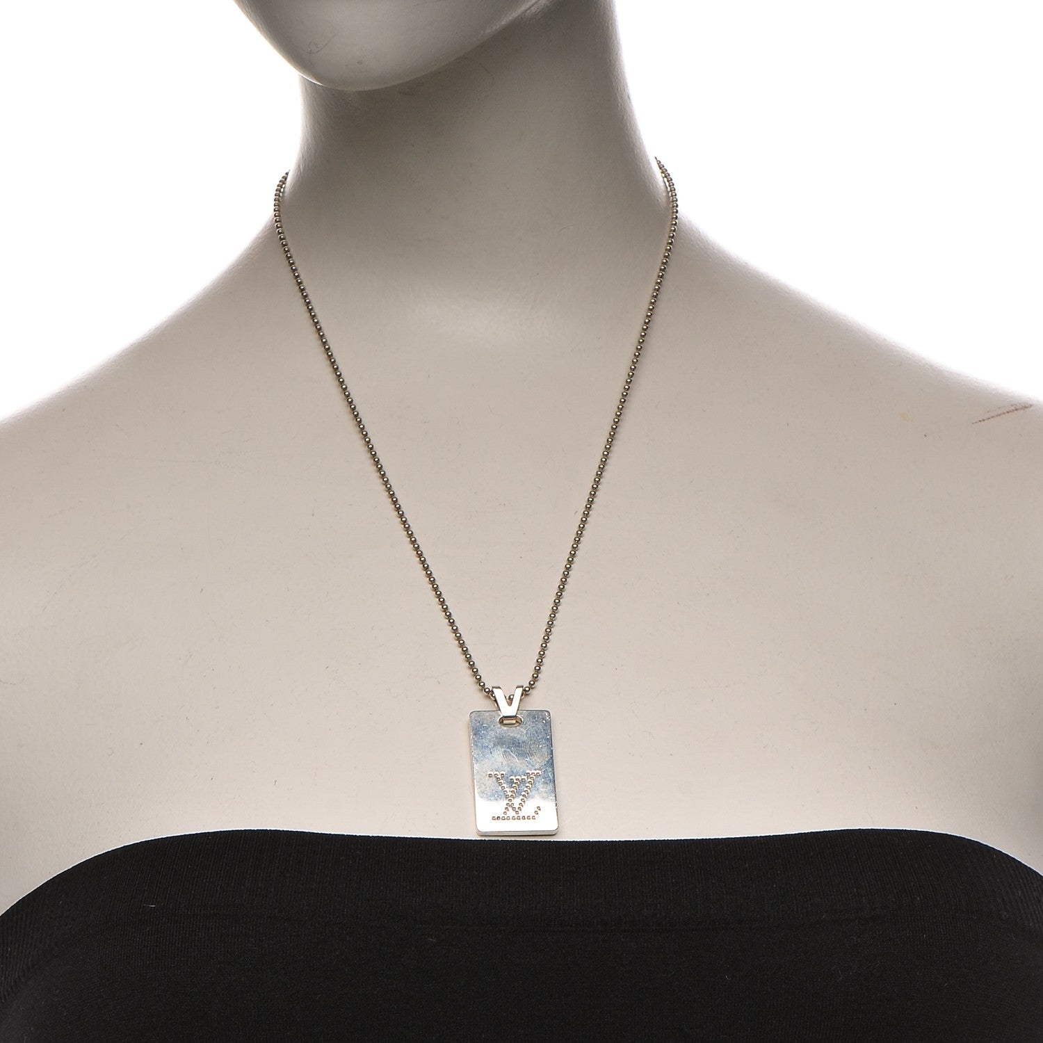 Louis Vuitton Sterling Silver LV Dog Tag Necklace 2 of 9
