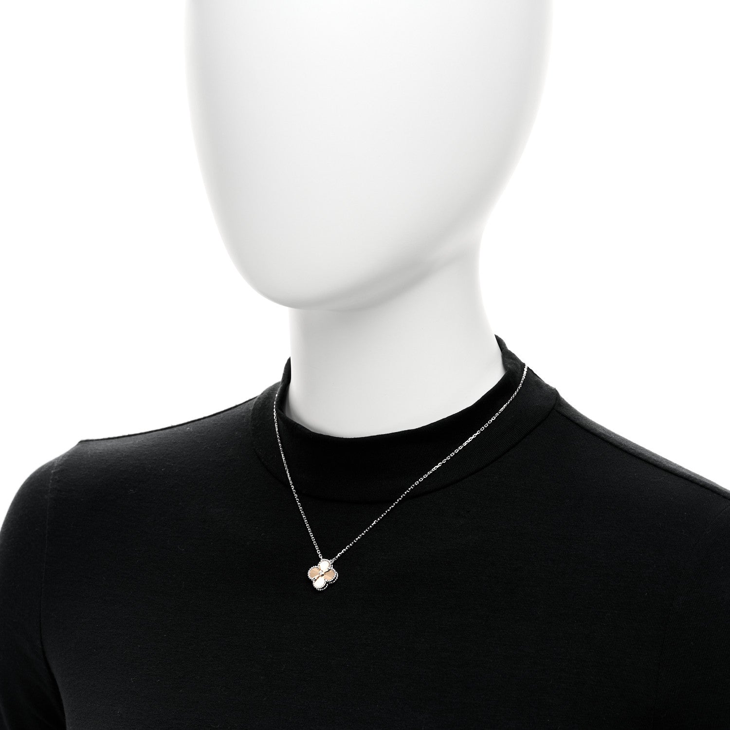 Van Cleef & Arpels 18K White Rose Gold Diamond Guilloche Vintage Alhambra Pendant Necklace 2 of 6