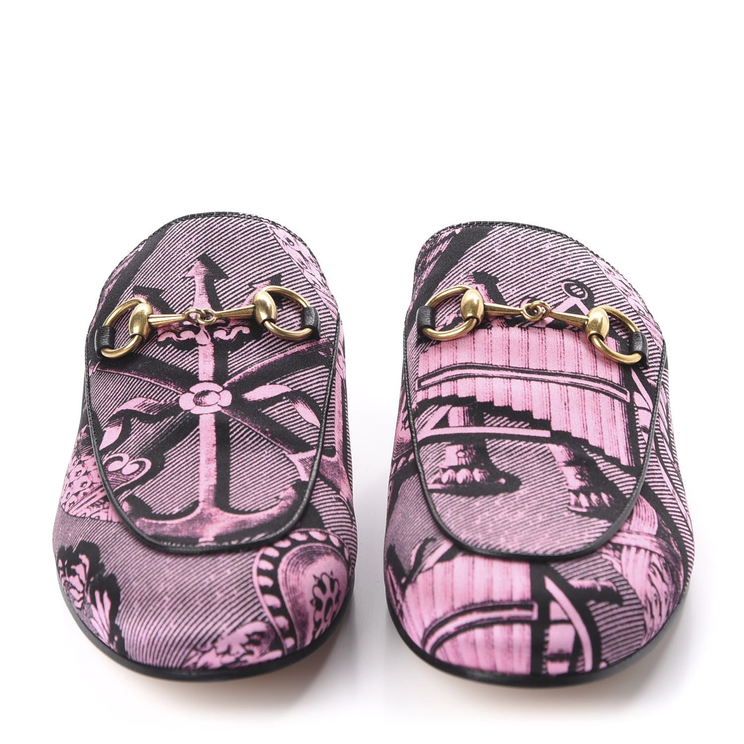 Gucci Silk Satin Saint Romain Womens Princetown Slippers 36.5 Pink Black 2 of 10