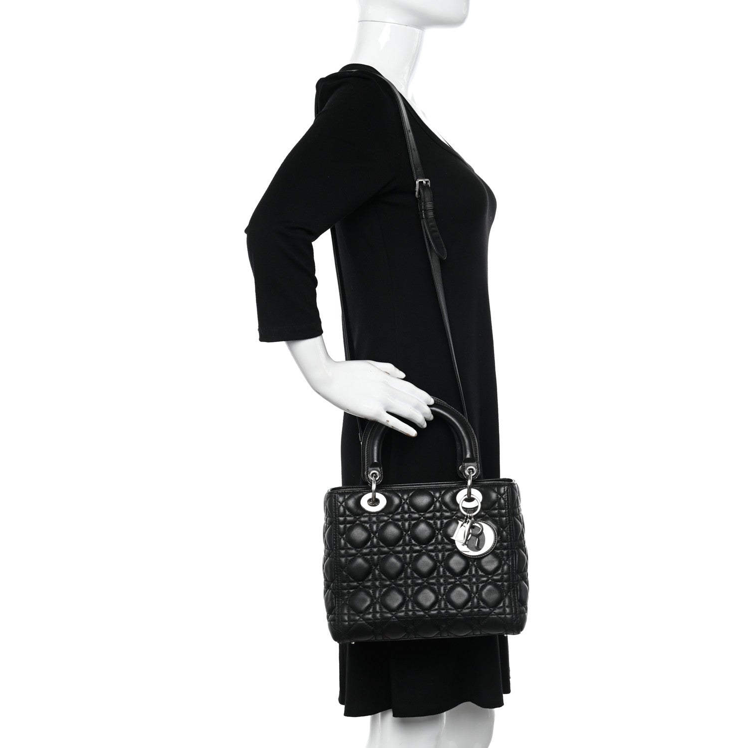 Christian Dior Lambskin Cannage Medium Lady Dior Black 2 of 13