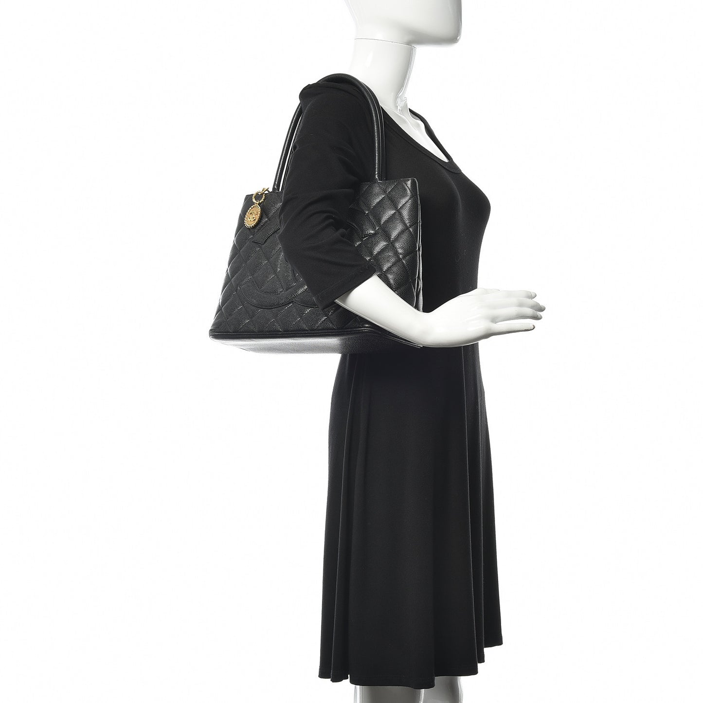 Caviar Quilted Medallion Tote Black