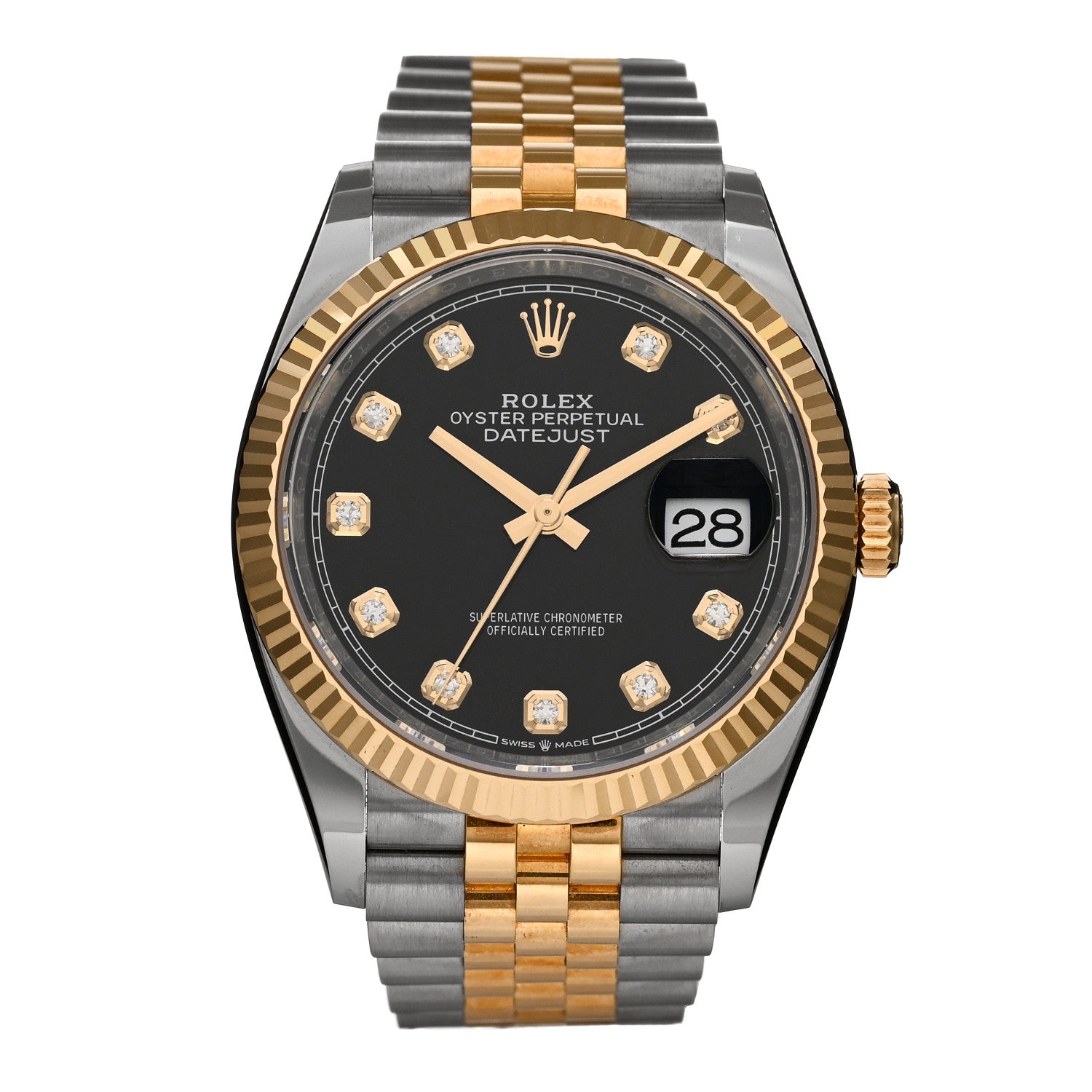 Rolex Stainless Steel 18K Yellow Gold Diamond 36mm Oyster Perpetual Datejust Watch Black 126233 1 of 4