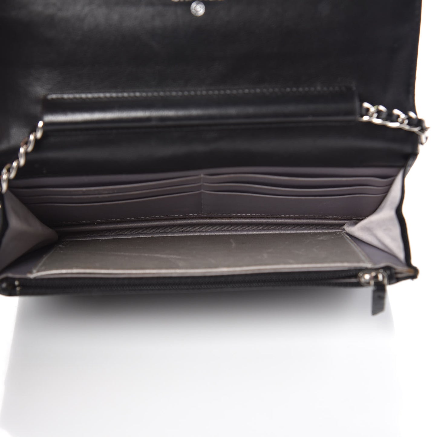 Lambskin Camellia Embossed Wallet on Chain WOC Black