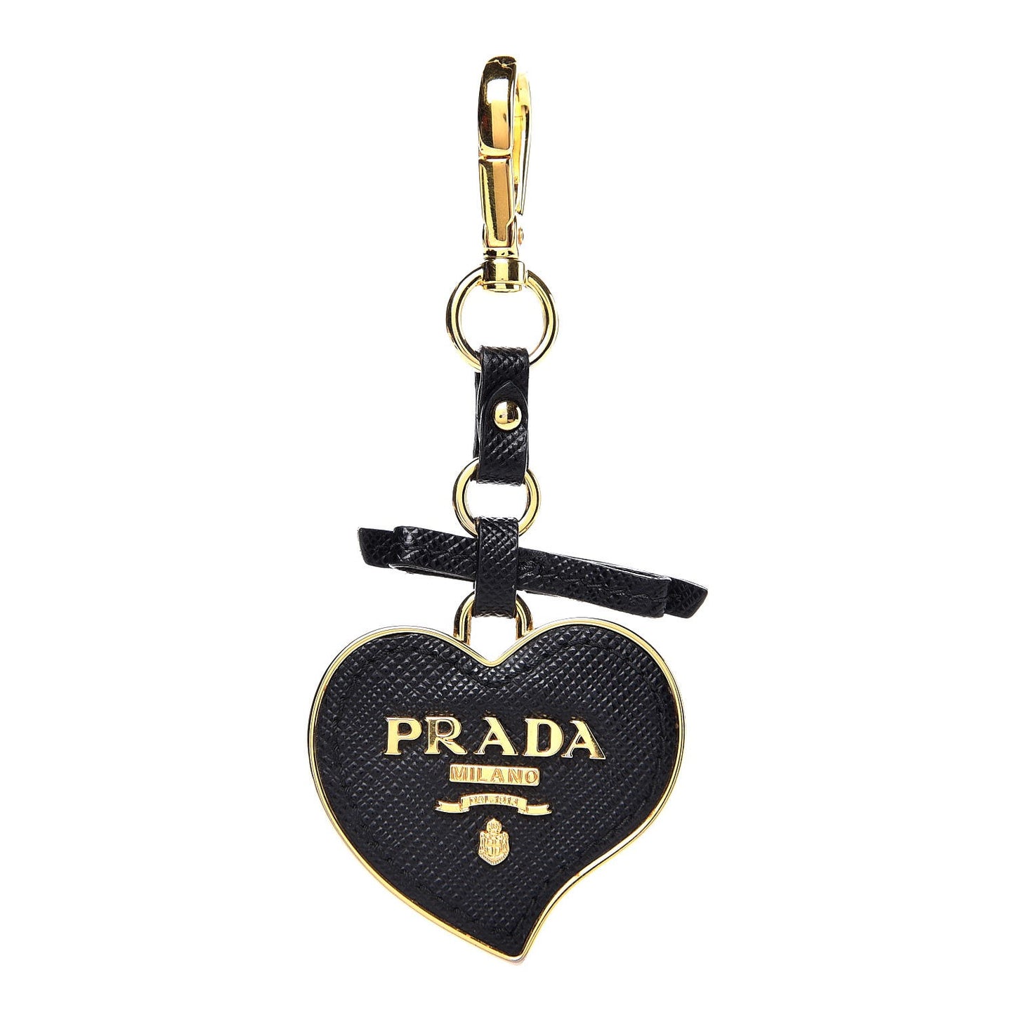 Saffiano Heart Keychain Charm Black