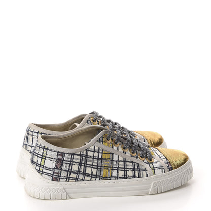 Chanel Metallic Tweed Low Top Sneakers 35 Ecru Black Yellow Gold 4 of 9