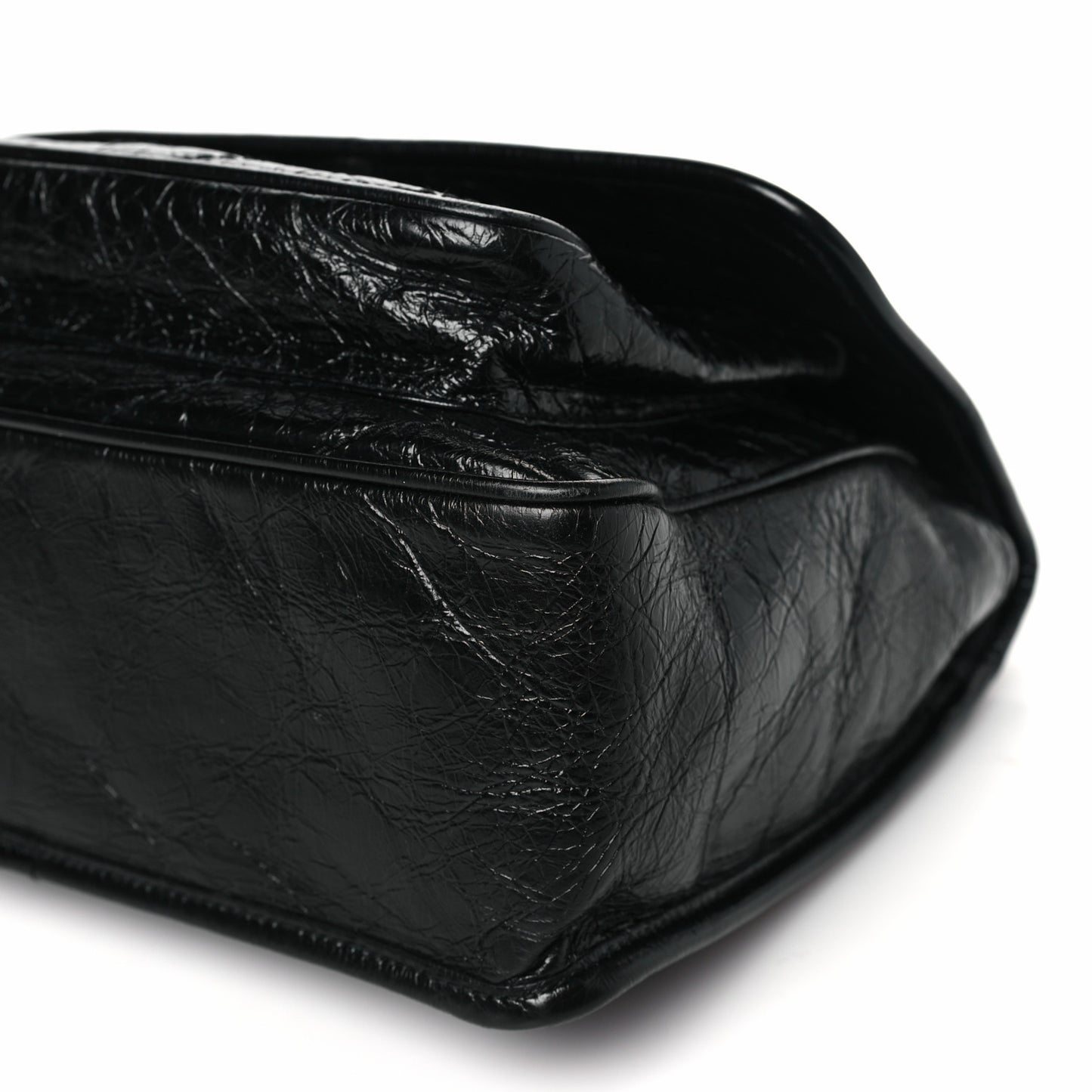 Crinkled Calfskin Matelasse Monogram Medium Niki Chain Satchel Black