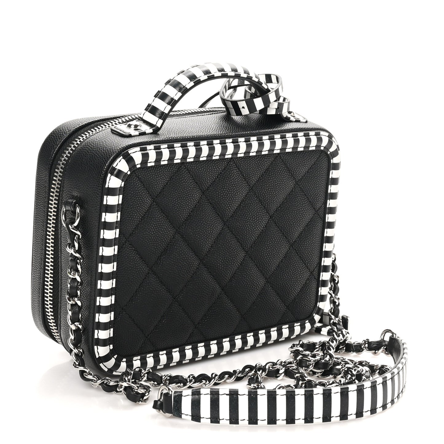 Caviar Quilted Striped Small CC Filigree Vanity Case Black White
