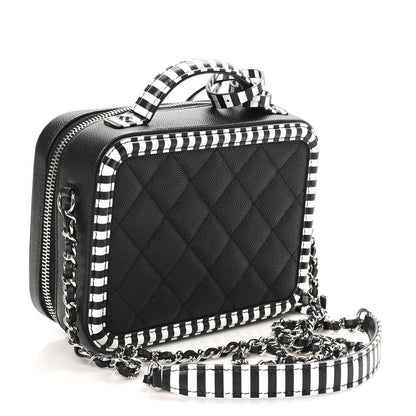 Chanel Caviar Quilted Striped Small CC Filigree Vanity Case Black White 3 of 10