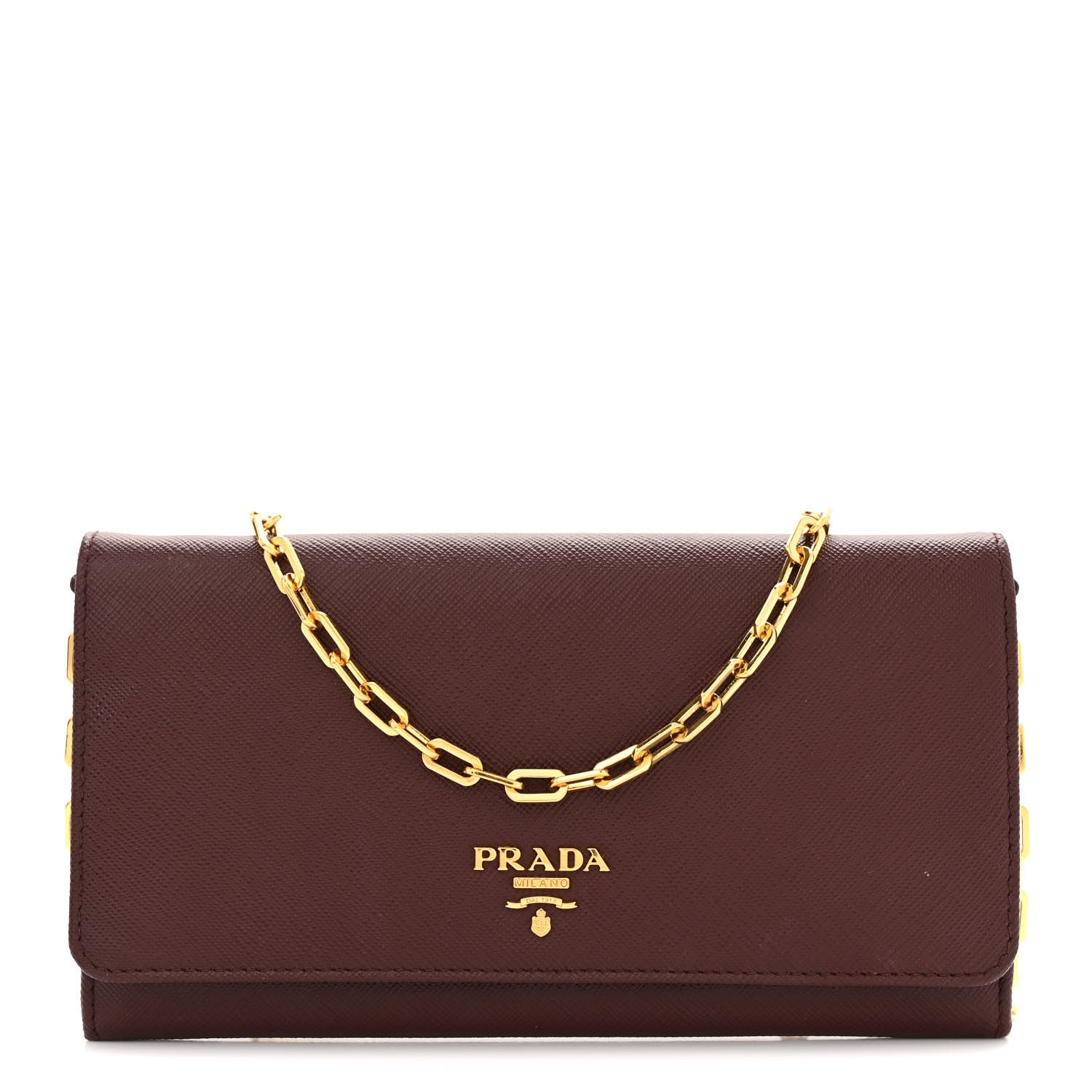 Prada Saffiano Metal Large Chain Wallet Granato 1 of 11