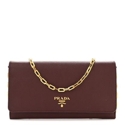Prada Saffiano Metal Large Chain Wallet Granato 1 of 11