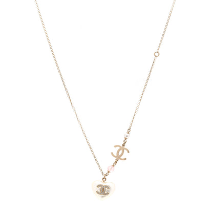 Chanel Pearl Crystal CC Heart Necklace Gold Pearly White 1 of 6