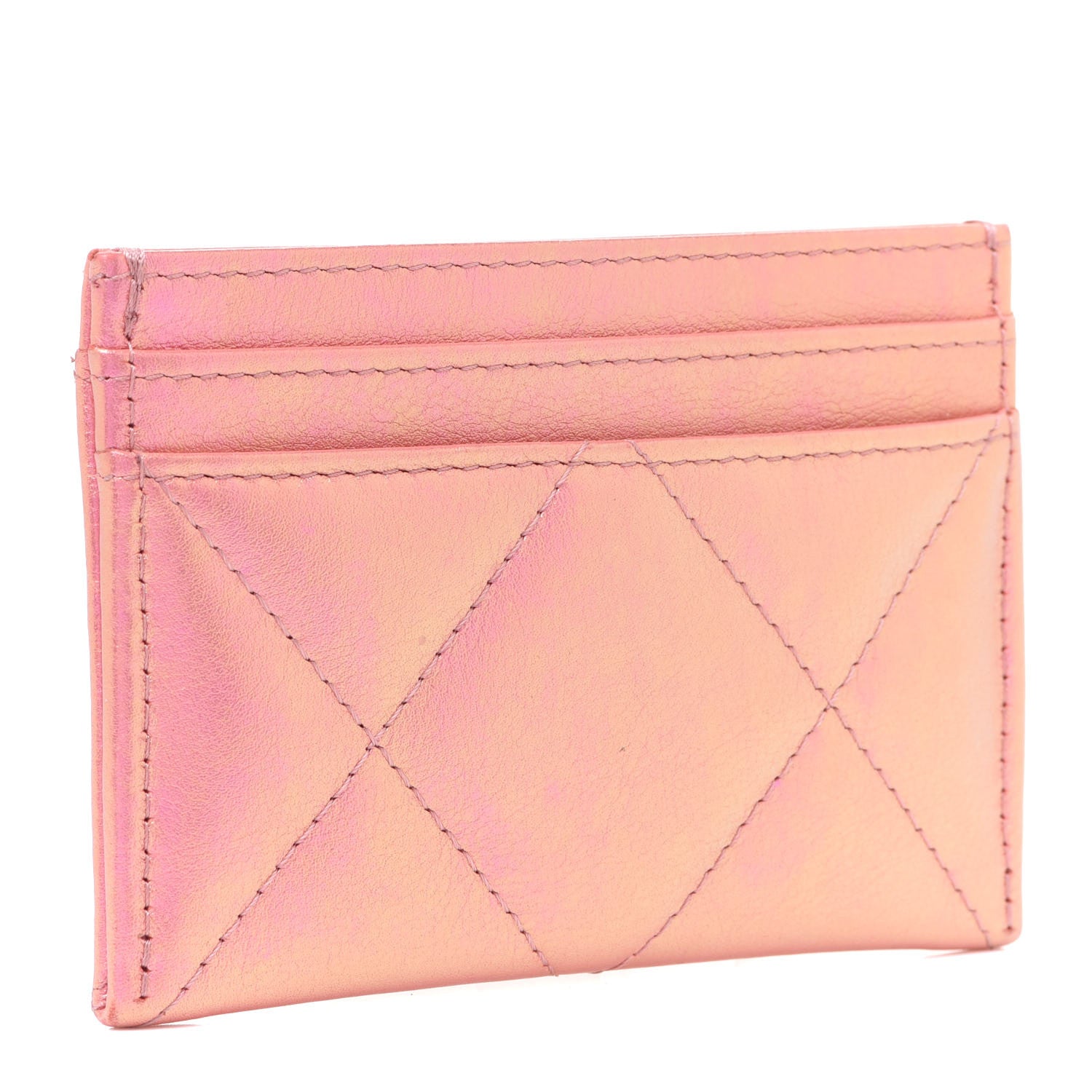Chanel Iridescent Calfskin Quilted Chanel 19 Card Holder Pink 3 of 9