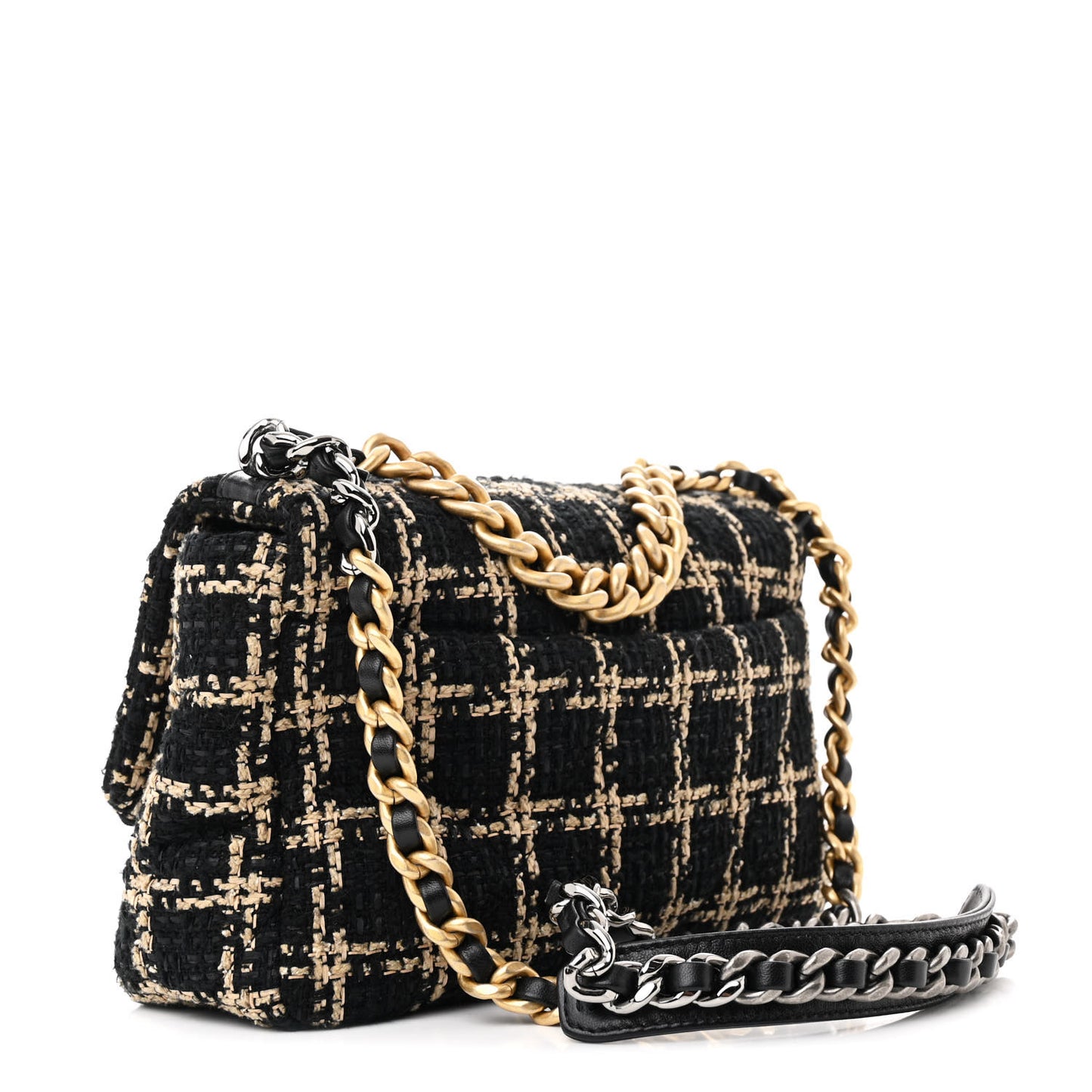Tweed Quilted Medium Chanel 19 Flap Black Beige